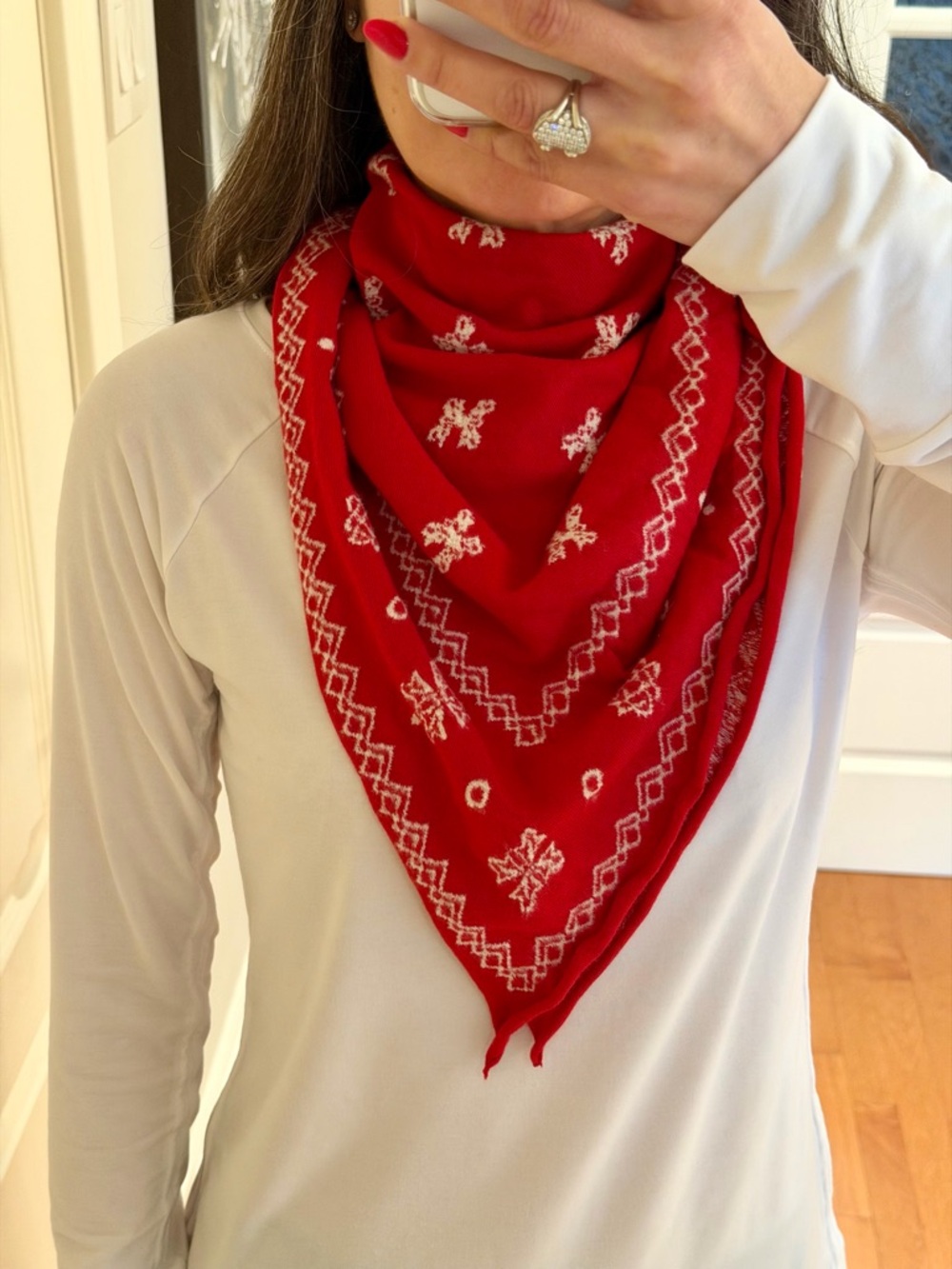 BNWT Polo by Ralph Lauren Red Bandana-Style Scarf with White Pattern